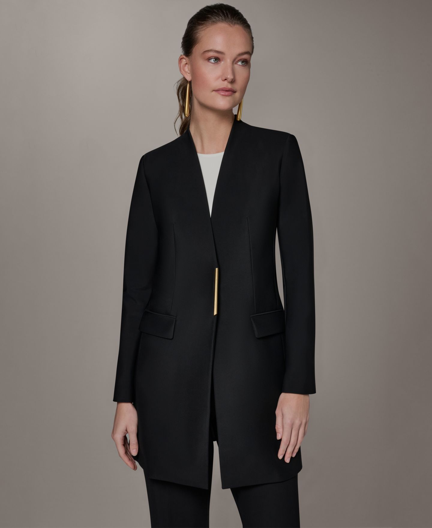 Женская куртка Donna Karan New York V-Neck, цвет: Чёрный — фото 2