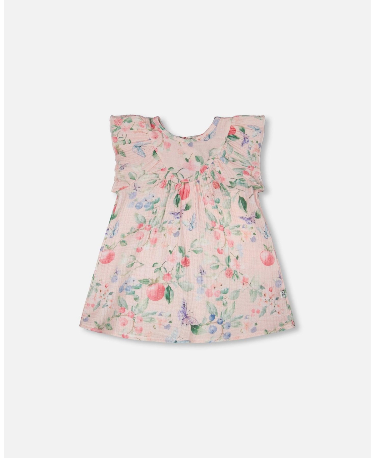 Deux par Baby Girls Cotton Muslin Dress and Bloomer Set Pink Printed Berries