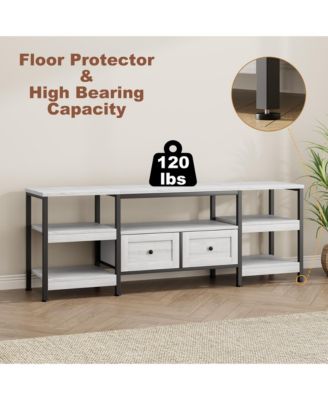 63" Industrial TV Stand with 2 Drawers, Entertainment Center with Open Storage Shelves