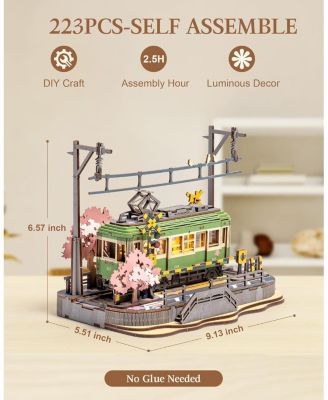 3D Wooden Puzzles for Adults-Sakura Journey Tram, Model Car Kits Building Set for Adults, DIY Hobby Craft Kits Creative Gift