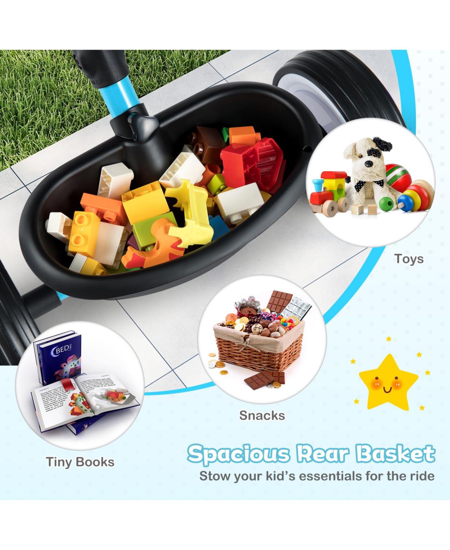 Детская игрушка Mecale 3-in-1 Light-Up Toddler Tricycle with Storage Basket, Ages 2+, цвет: Синий — фото 9