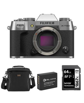 X-T50 Mirrorless Camera, Bundle with Li-Ion Battery, 64GB SDXC Memory Card and Shoulder Bag
