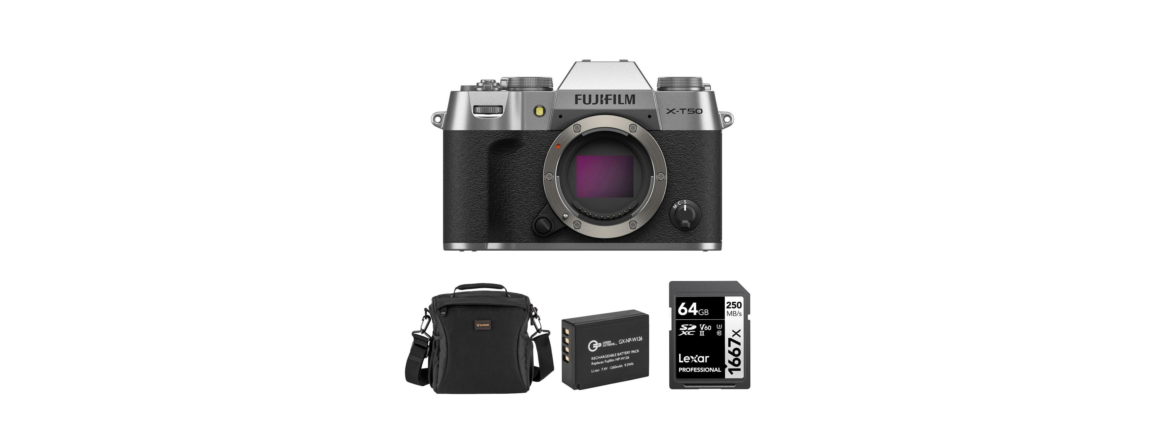 Fujifilm X-T50 Mirrorless Camera, Bundle with Li-Ion Battery, 64GB Sdxc Memory Card and Shoulder Bag