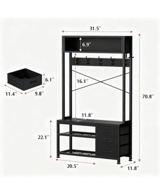 6-in-1 Entryway Shoe Bench Coat Rack with 12 Hooks, 3 Drawers, and Storage
