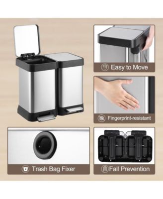 Dual Trash Can 2 x 6.5 Gal (2 x 25L), Stainless Steel, Double Pedal, Hands-Free Rectangular Bin with Lid & Inner Buckets for Kitchen Recycling