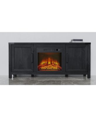 Fireplace TV Stand for 65" TV with Overheat Protection, Remote, LED, Storage Cabinets, Farmhouse Style