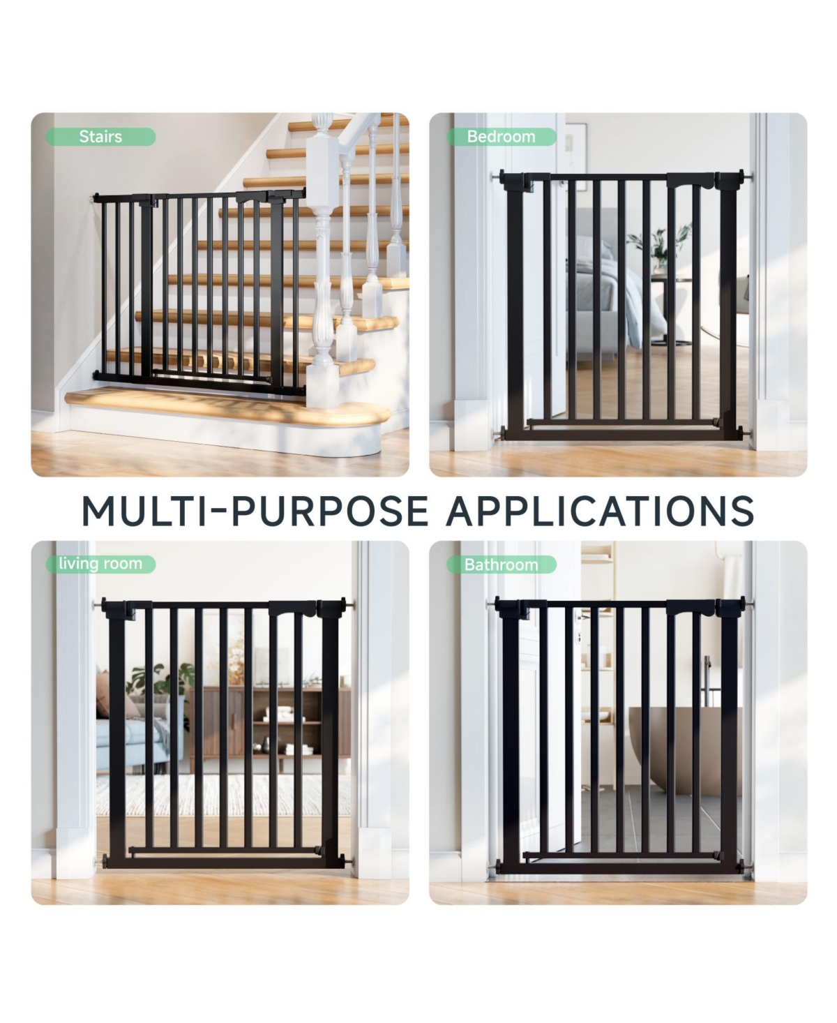Sugift Pressure-Mounted Baby and Pet Safety Gate with Auto-Close, Dual-Lock Handle and Accessible Ramp