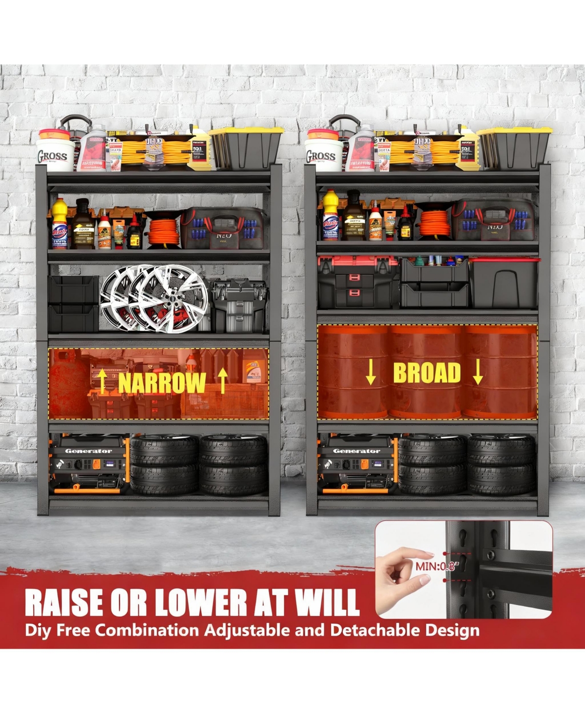 Yigii Heavy Duty 63"x40" 5-Tier Metal Garage Shelving, 2500lb Capacity, Tool-Free Assembly