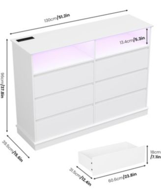 6 Drawer Dresser for Bedroom with LED Lights & Charging Station, Modern Dresser with LED for Bedroom