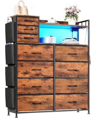 11 Drawer Dresser with Fabric Drawers Storage Cabinet with Shelves Side Pockets Hooks Charging Station