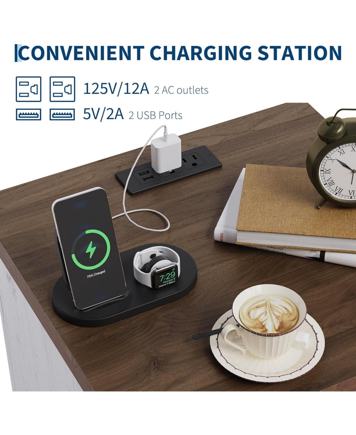 gaomon Farmhouse White Nightstand with Charging Station Set of 2, 2 Drawers, Usb Ports & Power Outlets