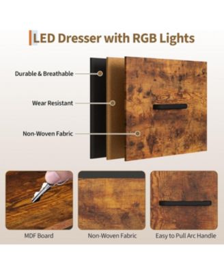 49.2" w Dresser with Hanging Rack & LED Lights, 6-Drawer Closet Organizer with Charging Station, Tall Storage Tower for Bedroom