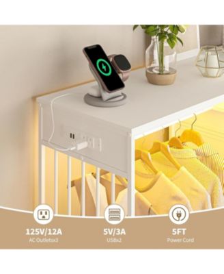 49.2" w Dresser with Hanging Rack & LED Lights, 6-Drawer Closet Organizer with Charging Station, Tall Storage Tower for Bedroom