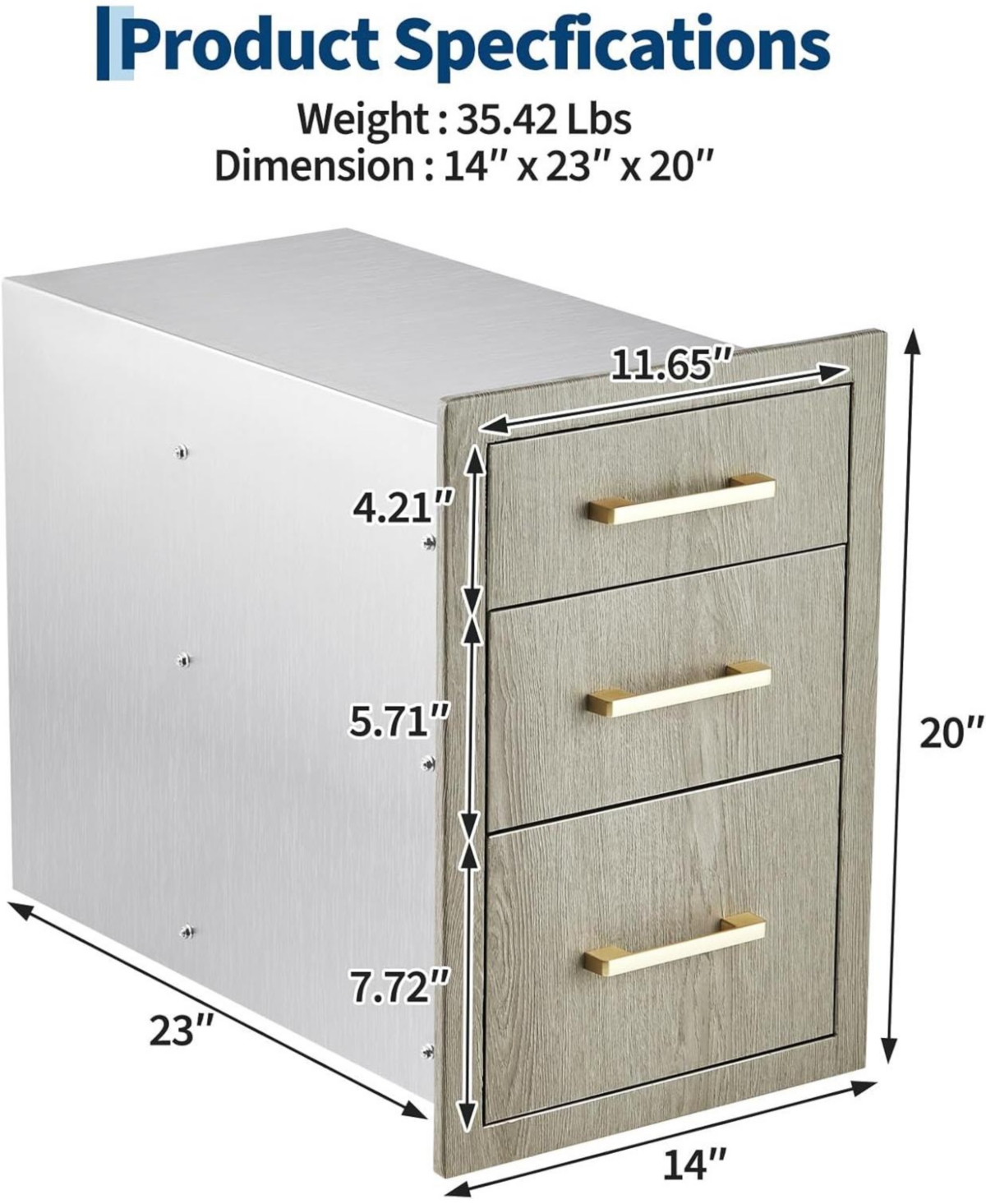 gaomon PeakPursuit Stainless Steel Outdoor Kitchen Triple Drawers - Heavy Duty with Handles