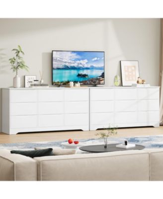 Wooden Dresser with 9 Drawers, Tall Modern Closet with Deep Storage, Large Chest of Drawers with Wide Top, Long Storage Dresser for Bedroom