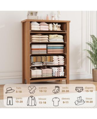 5 Drawer Dresser for Bedroom, 5 Chest of Drawers Nightstand with Elegant V Shape Design, Wooden Dresser Organizer for Living Room