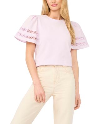 Women's Combo Trim-Sleeve Crew Neck Top