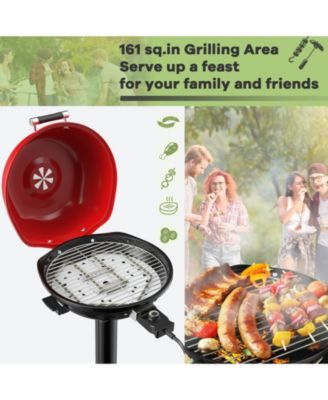 1600W Electric BBQ Grill with Removable Non-Stick Warming Rack-Red