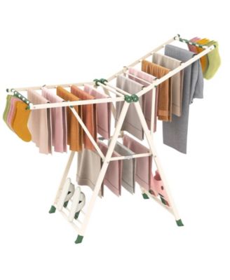 Clothes Drying Rack with Height-Adjustable Wings, Folding Laundry Rack