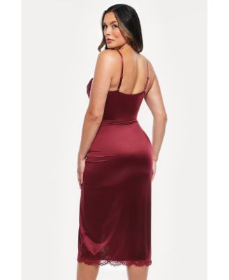 Women's Lace Trim Sculpting Floral-Print Midi Dress