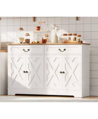 57" White Farmhouse 4-Door Sideboard with 2 Drawers