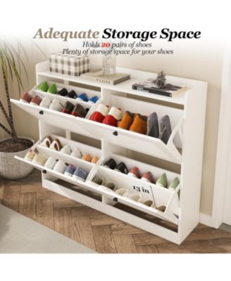 Large Narrow Shoe Storage Cabinet, 4 Flip Drawers Adjustable Shelves Entryway Shoe Rack Organizer