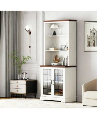 5-Tier Adjustable Storage Bookshelf with Cabinet-Adjustable 72" Tall bookcase for Living Rooms and Offices