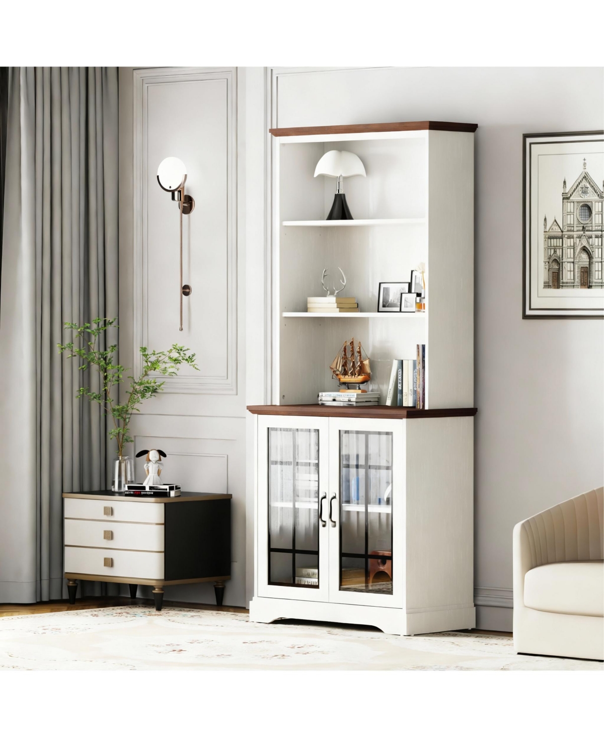 Yigii 5-Tier Adjustable Storage Bookshelf with Cabinet-Adjustable 72" Tall bookcase for Living Rooms and Offices