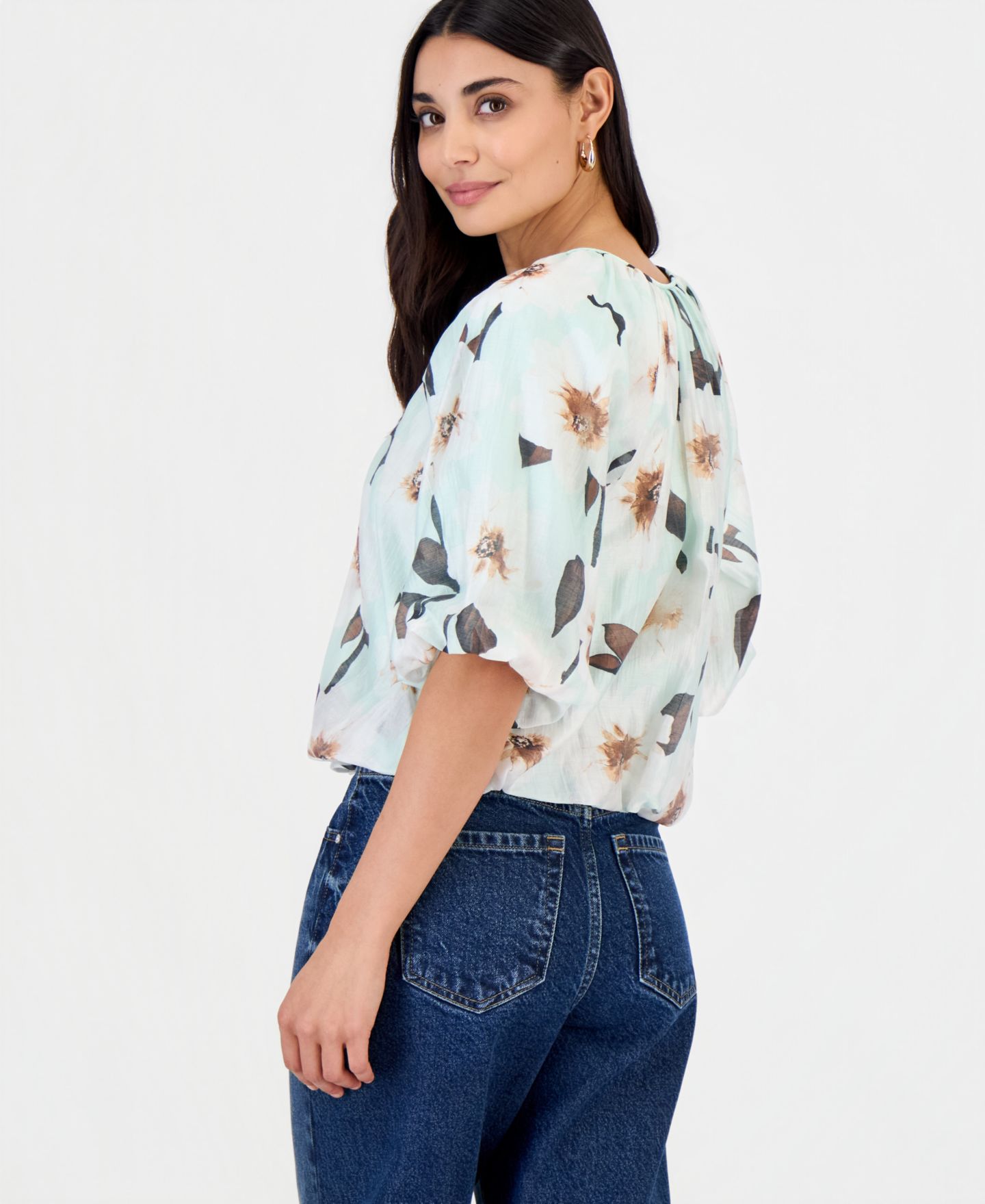 Женская блузка I.N.C. International Concepts Petite Puff-Sleeve Bubble Blouse, цвет: Kari Garden — фото 9