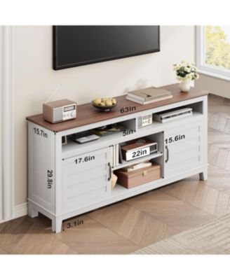TV Stand for 63 in, Entertainment Center with Adjustable Shelves, Farmhouse TV Stand with Cabinet Doors,for Living Room, Bedroom