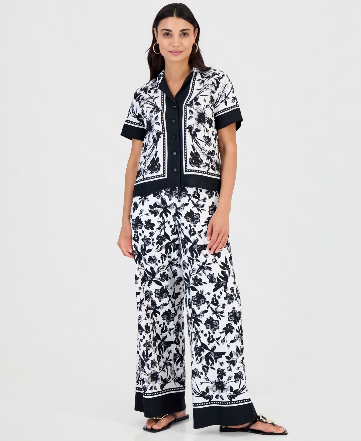 Женская рубашка I.N.C. International Concepts Petite Linen-Blend Printed Short-Sleeve Button-Up, цвет: Daria Garden — фото 3