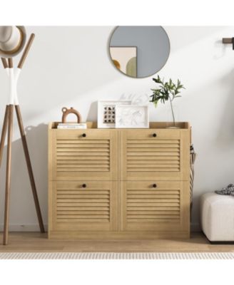 Large Narrow Shoe Storage Cabinet, 4 Flip Drawers Adjustable Shelves Entryway Shoe Rack Organizer