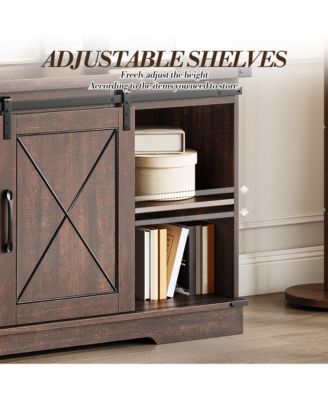 59" Farmhouse TV Stand for 65" TVs, Media Console with Sliding Barn Doors & Adjustable Shelves
