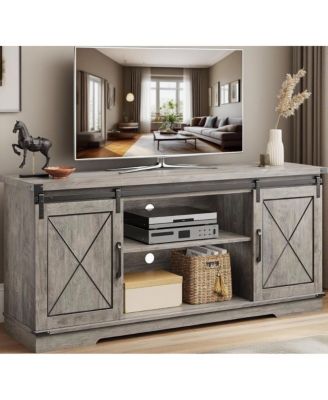 TV Stand with Sliding Barn Doors, Compatible with TVs Up to 65 Inch