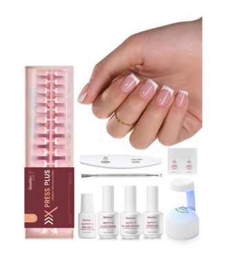 X Press Short Square French Tip Press-On Nails Kit, Pink (150 pcs)