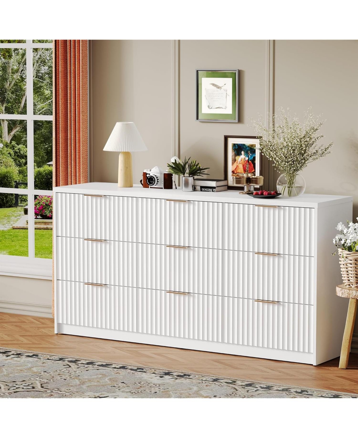 Gaomon 9 Drawer Dresser for Bedroom, Large Fluted Chest of Drawers, Wood Dressers Storage Organizer