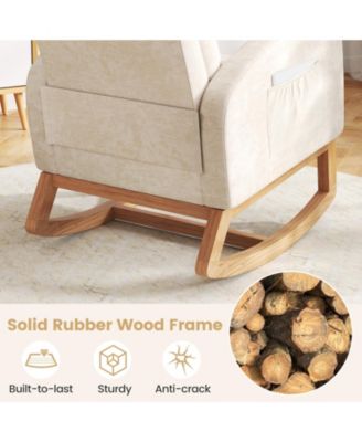 Upholstered Nursery Rocking Chair with Natural Wood Frame