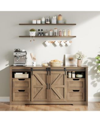 Modern TV Stand for TVs Up to 70", 66" Entertainment Center with 4 Drawers & Sliding Barn Door, Wooden Media Console Table for Living Room,