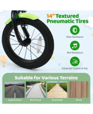 14 Inch Kids Bike with Training Wheels and Basket Green Color-14