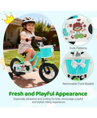 12 Inch Kids Bike with Training Wheels and Basket Green Color-12