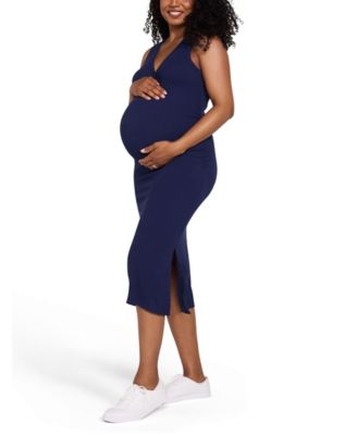 Maternity Motherhood Sleeveless Henley Racerback Midi Dress