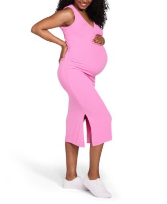 Maternity Motherhood Sleeveless Henley Racerback Midi Dress