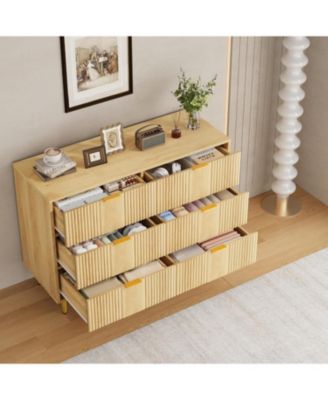 Fluted Dresser for Bedroom with 6 Drawers, 39.4" Wide Modern Chest of Drawers with Metal Handle