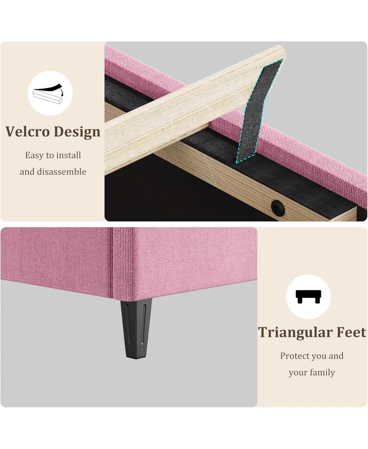 gaomon Platform Bed Frame with Upholstered Headboard, Wood Slats, No Box Spring Needed, Easy Assembly