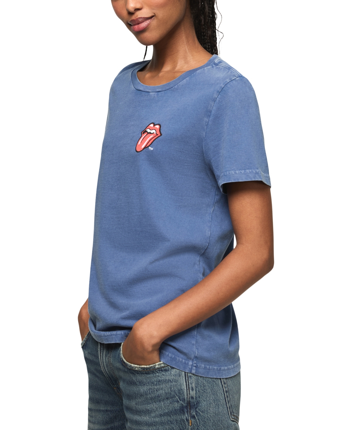 Lucky Brand Women's Rolling Stones Patch Classic Crewneck T-Shirt