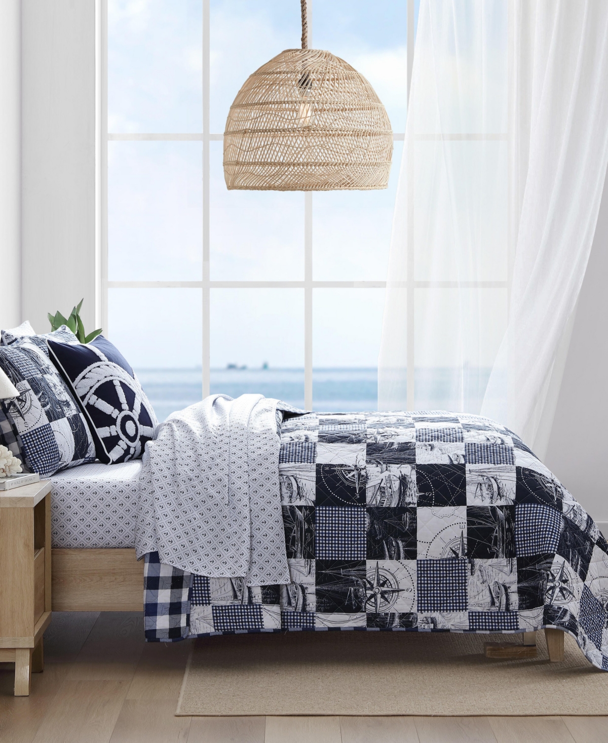 Nautica Sailors Patchwork Cotton Reversible -Pc. Quilt Set