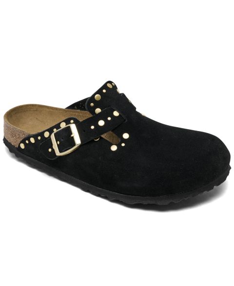 Женские сабо Birkenstock Boston Rivets Suede Leather, цвет: Чёрный