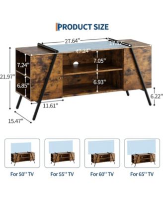 TV Stand with Adjustable Open Shelves & Slanted Metal Legs, Industrial Modern Style, Fit for 55 Inch TVs