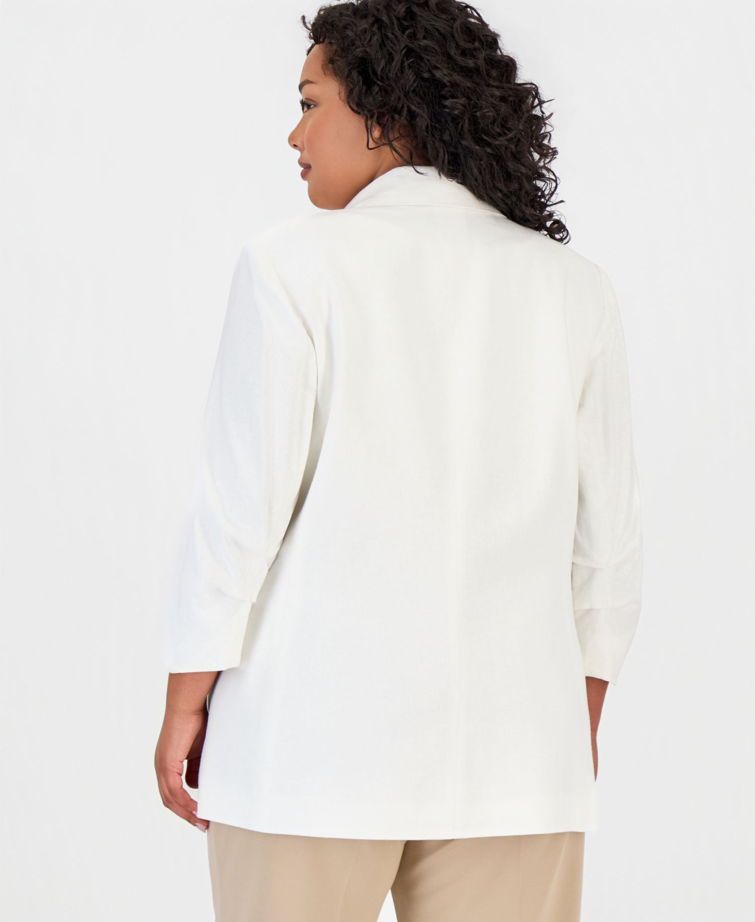 Plus Size Open-Front Scrunch-Sleeve Blazer