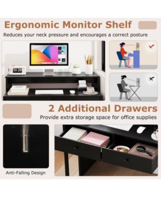 Extendable Rolling Computer Desk with 2 Drawers, Convertible Home Office Writing Desk